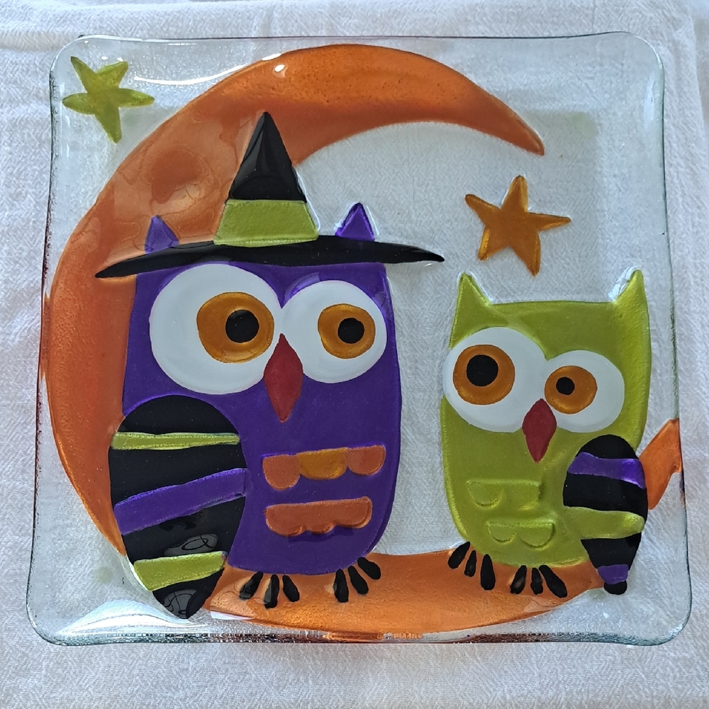 Demdaco Glass Fusion By Lori Siebert For Silvestri Owl Plate